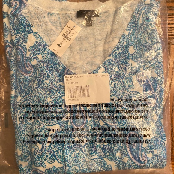 NWT Talbots 100% Cotton Playful Paisley V-Neck Sweater Size PL - Picture 8 of 13